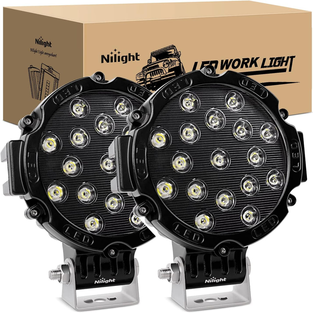 Nilight - 15023SB-B Led Light Bar 2PCS 7" 51w 5100LM Black Round Spot Li...