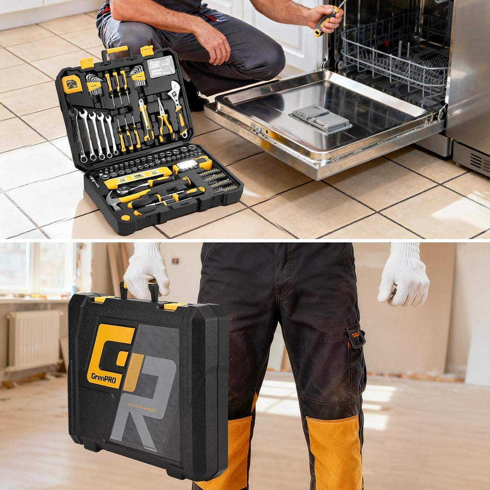 GRENPRO 219PCS Basic Home Auto Mechanic Hand Tool Kit With Storage Tool Box