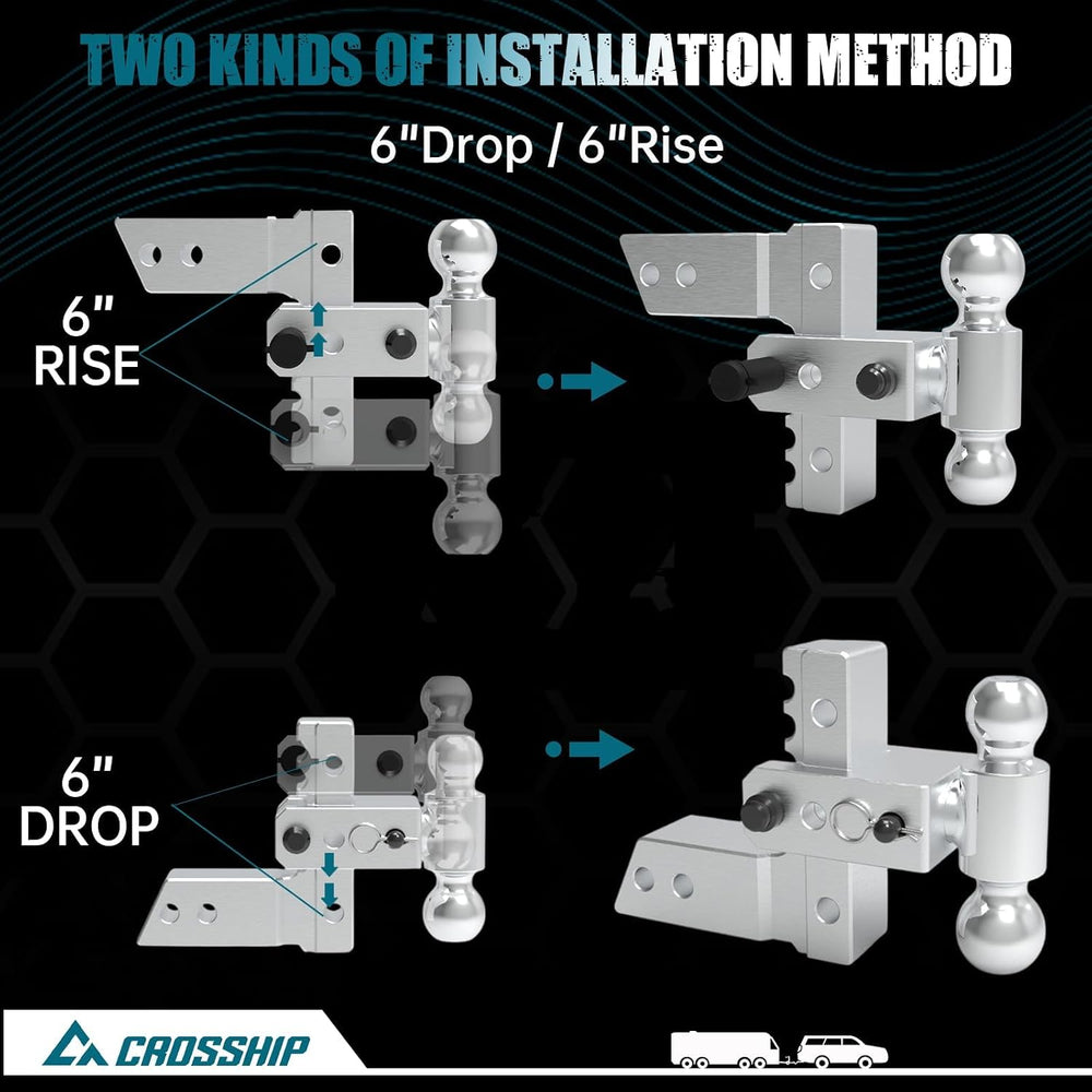 Adjustable Trailer Hitch - Heavy Duty Aluminum Drop Drawbar Hitch - Fits 2.5&...