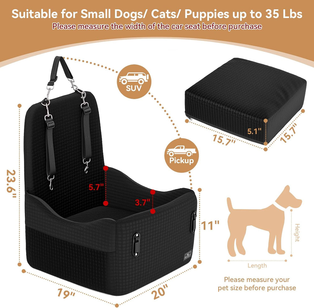 PETSFIT Dog Car Seat with Patented Safety System, 5" Elevated Cushion