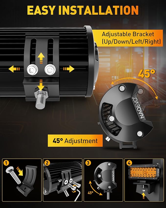 NAOEVO 7 Inch Amber LED Light Bar, 240W 24, 000LM Offroad Fog/Driving Lights