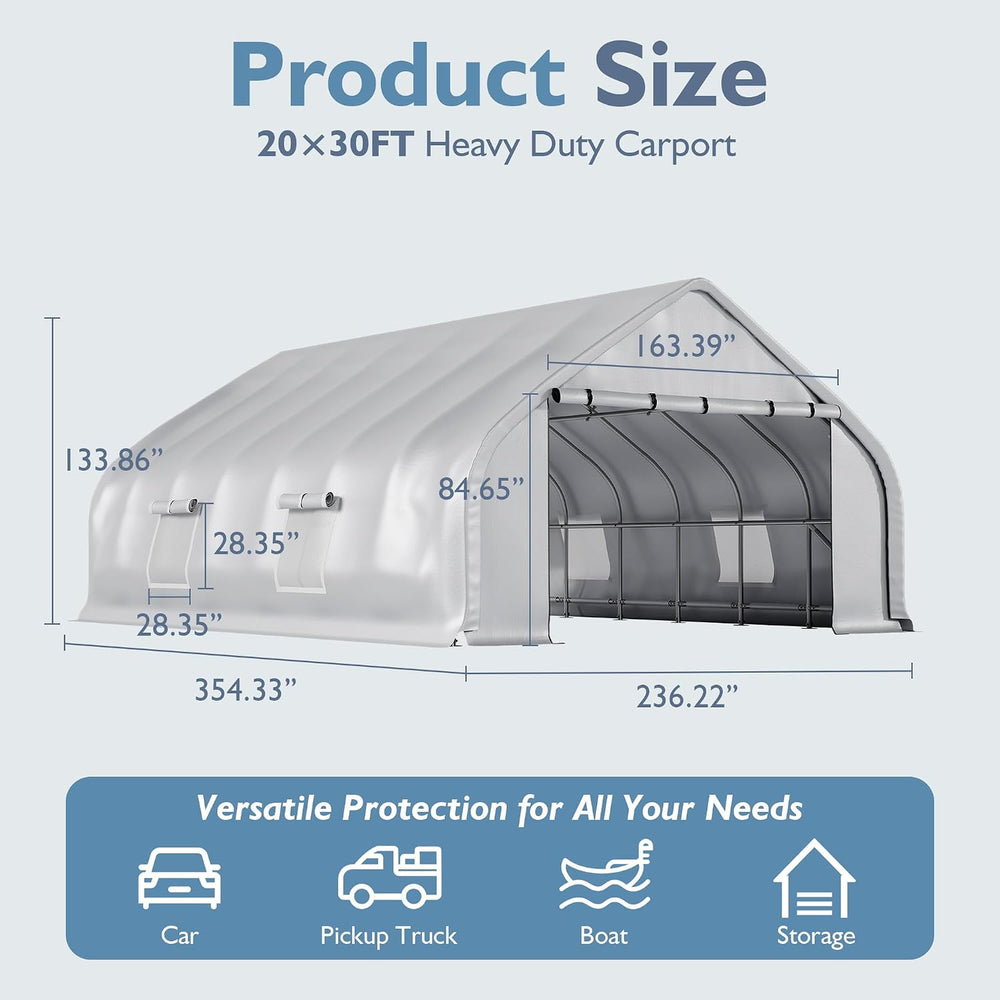 AirWire 20x30 FT Heavy Duty Curved Carport, Portable 2 Car Tent Garage
