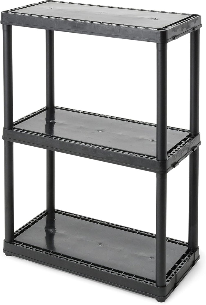 Gracious Living 33 Inch Heavy Duty 3-Shelf Light Duty Storage Shelf, Easy Assembly and Holds Up to 55 Pounds Per Shelf, Black