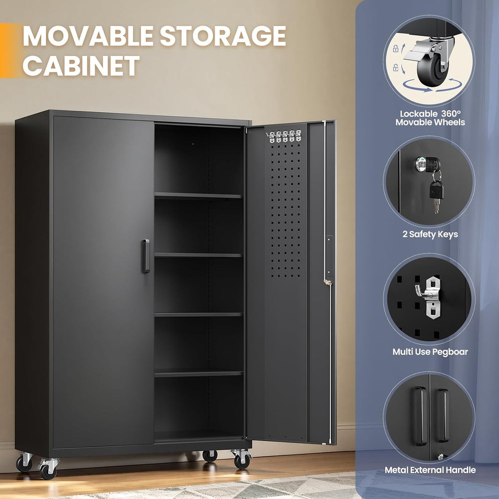 Yizosh Metal Garage Storage Cabinet with Locking Doors and Adjustable Shelves...