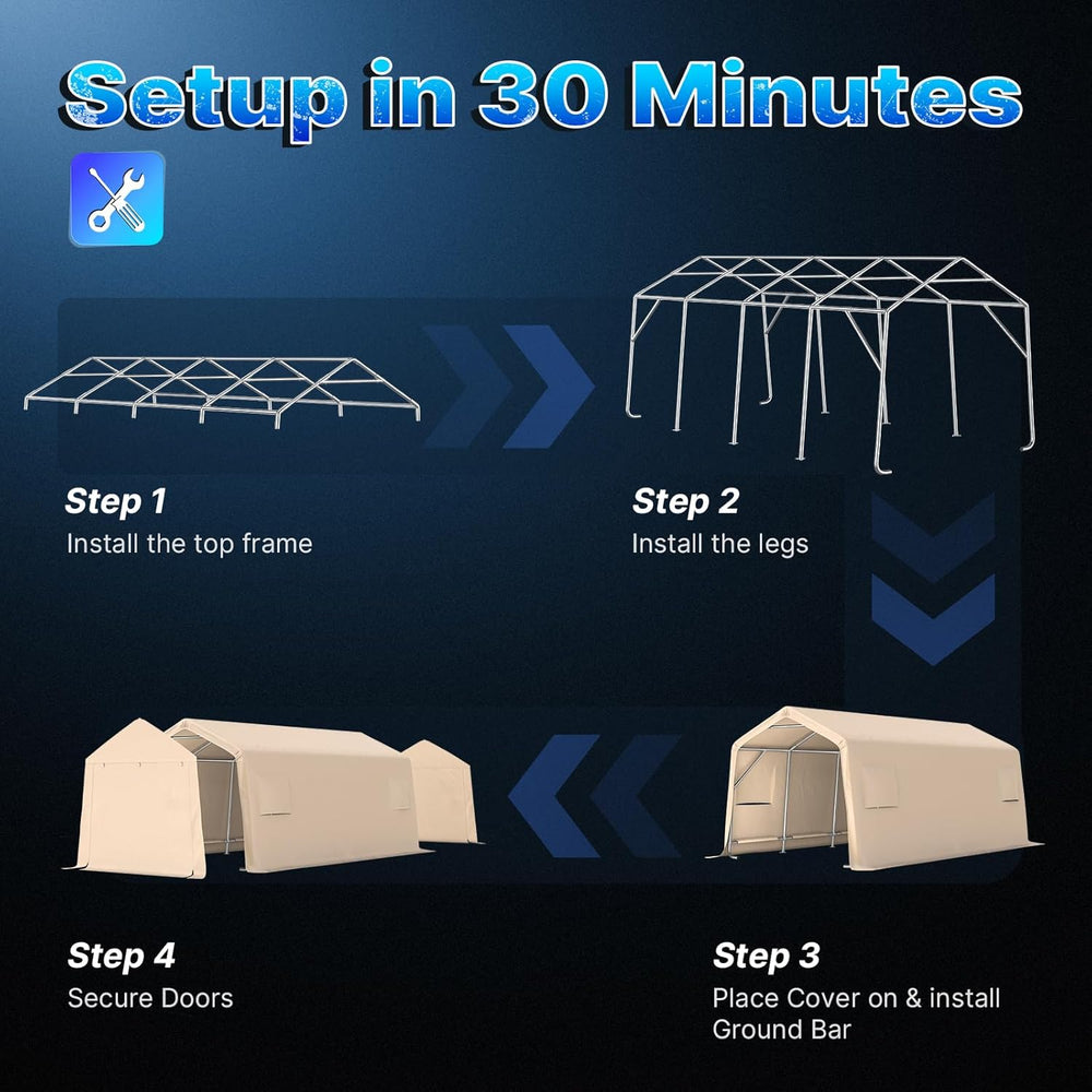 ADVANCE OUTDOOR Heavy Duty 10X20 ft Carport Outdoor Patio Portable Canopy Sto...