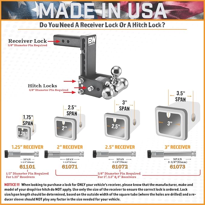 61671 | 3 Pack, Keyed Alike, Receiver Locks