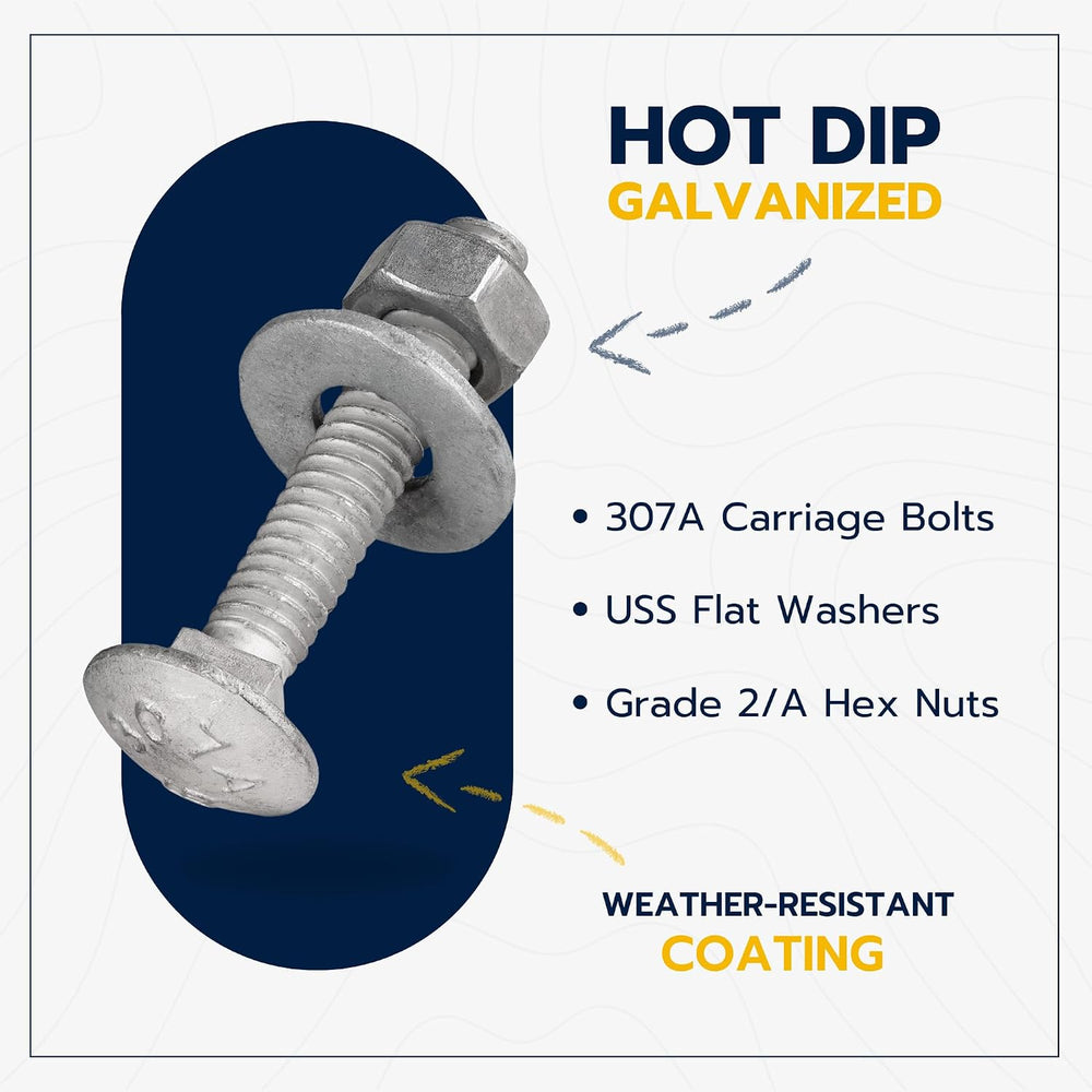 1/4" x 1-1/2" (100 Pack) Galvanized Carriage Bolt Kit Grade 307A In...