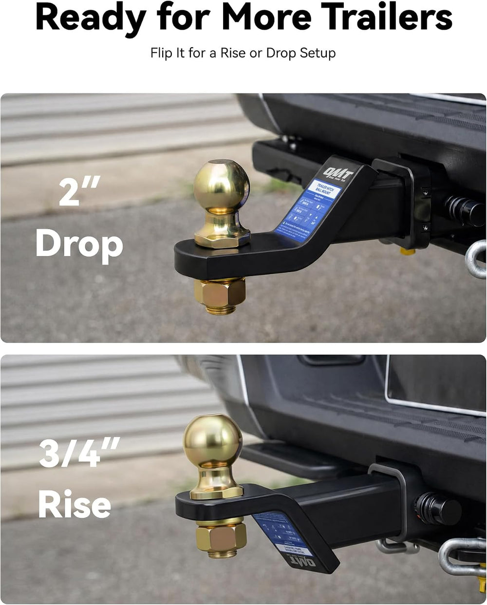OMT Trailer Hitch Ball Mount with Locking Hitch Pin, 2" Receiver, 2&quot...