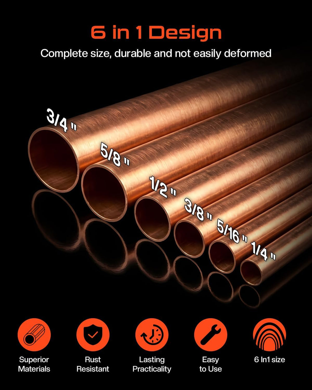 6-in-1 Copper Tube Bender Set – 43" Long Spring, Crease‑Free Bending