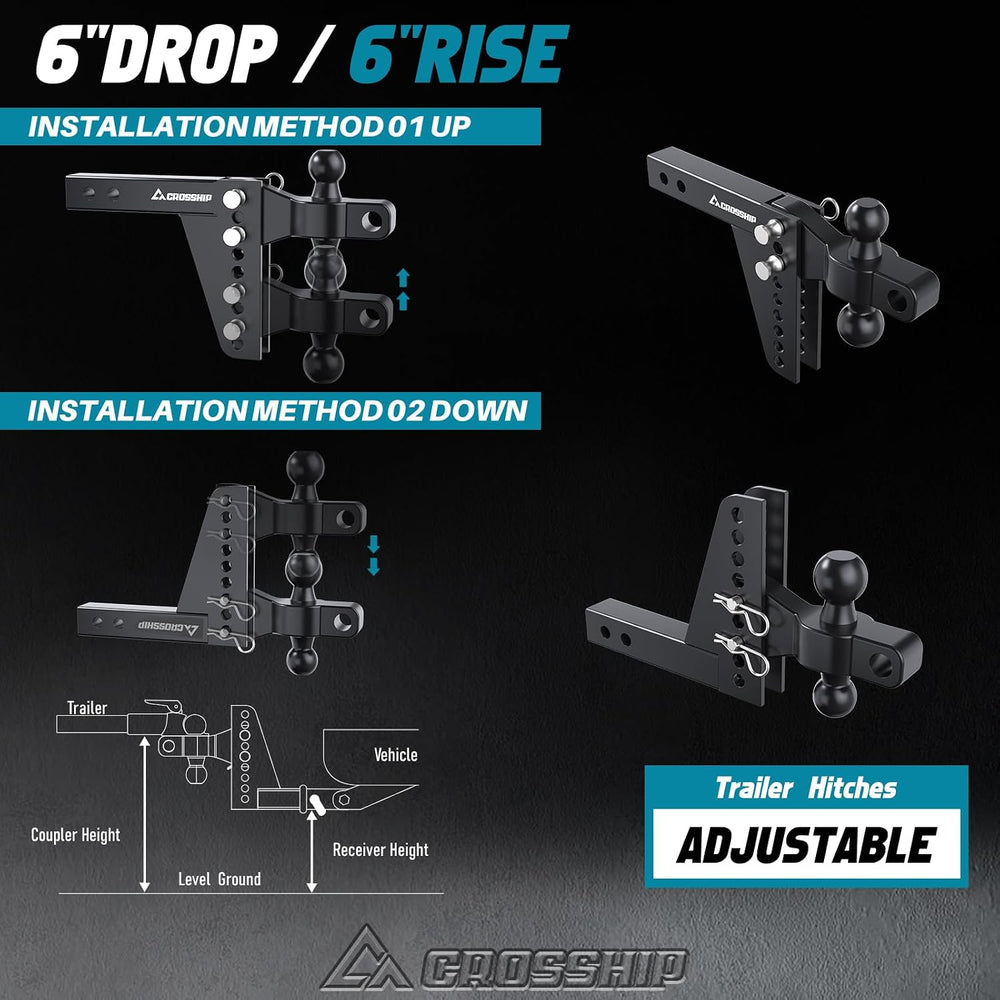 Adjustable Drawbar Trailer Hitch - Fits 2.5'' Receiver, 6'' D...
