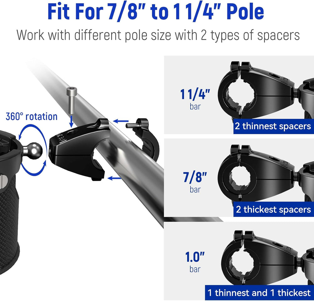 LEXIN C3 Motorcycle Cup Holder, Mount for 7/8"-1 1/4" Handlebars, B...
