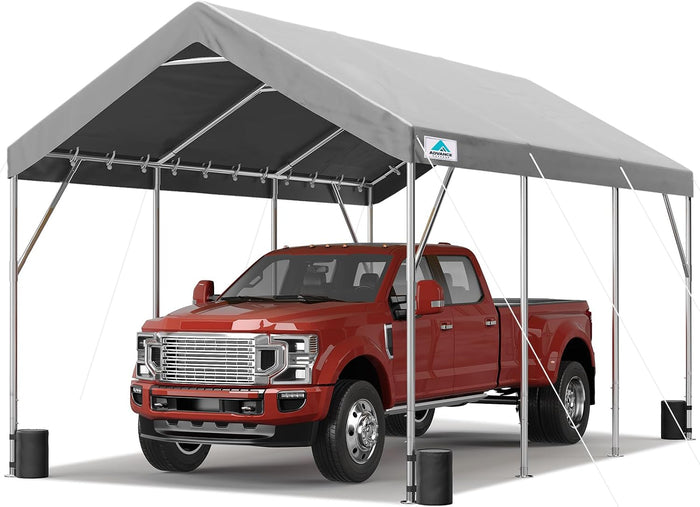 ADVANCE OUTDOOR 12x20 ft Heavy Duty Carport Potable Car Canopy Garage Party Tent Boat Shelter, Adjustable Height from 9.8 ft to 11.3 ft, Gray