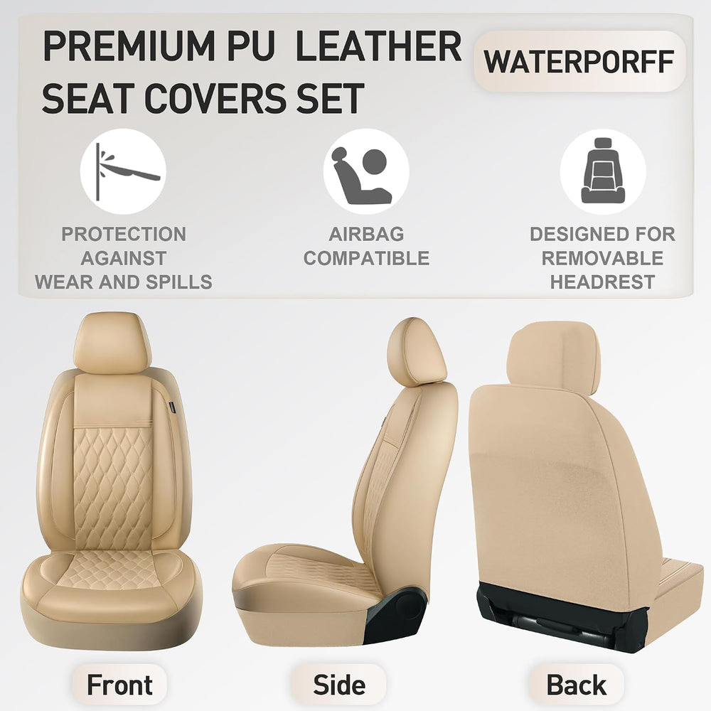 CAROMOP Faux Leather Car Seat Covers Full Set,Luxury and Comfortable Covers f...