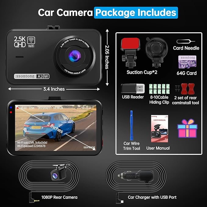 Dash Cam Front and Rear, Dash Camera
