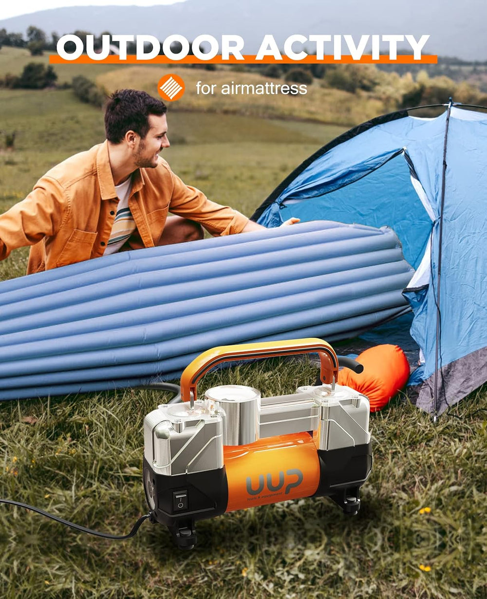 UUP Portable 12V Air Compressor, 150 PSI Tire Inflator with Dual Cylinders