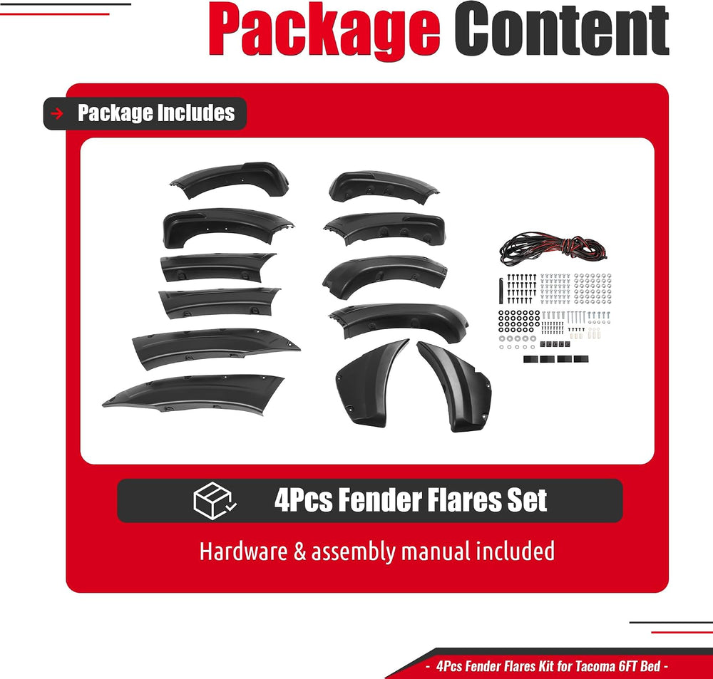 4Pcs Fender Flares Compatible with 2012-2015 Toyota Tacoma | Fleetside 6 FT (...