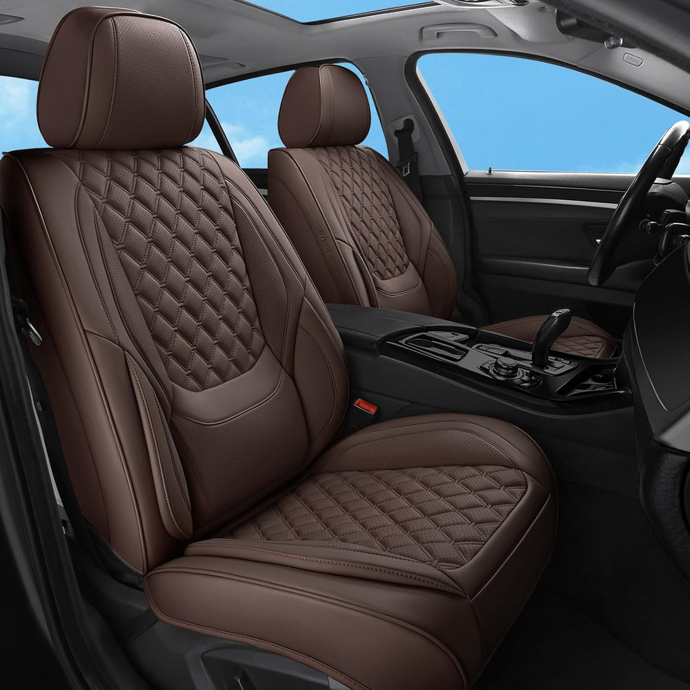 Brown Car Seat Covers Full Set,5 Seat Leather Seat Covers for Cars