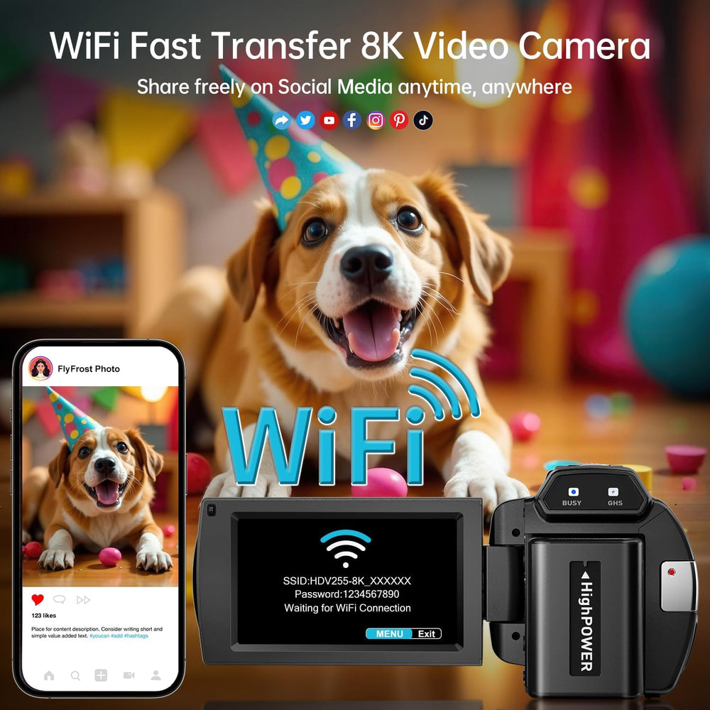 FlyFrost 8K Video Camera 88MP UHD WiFi Vlogging Cameras for YouTube 18X Digit...
