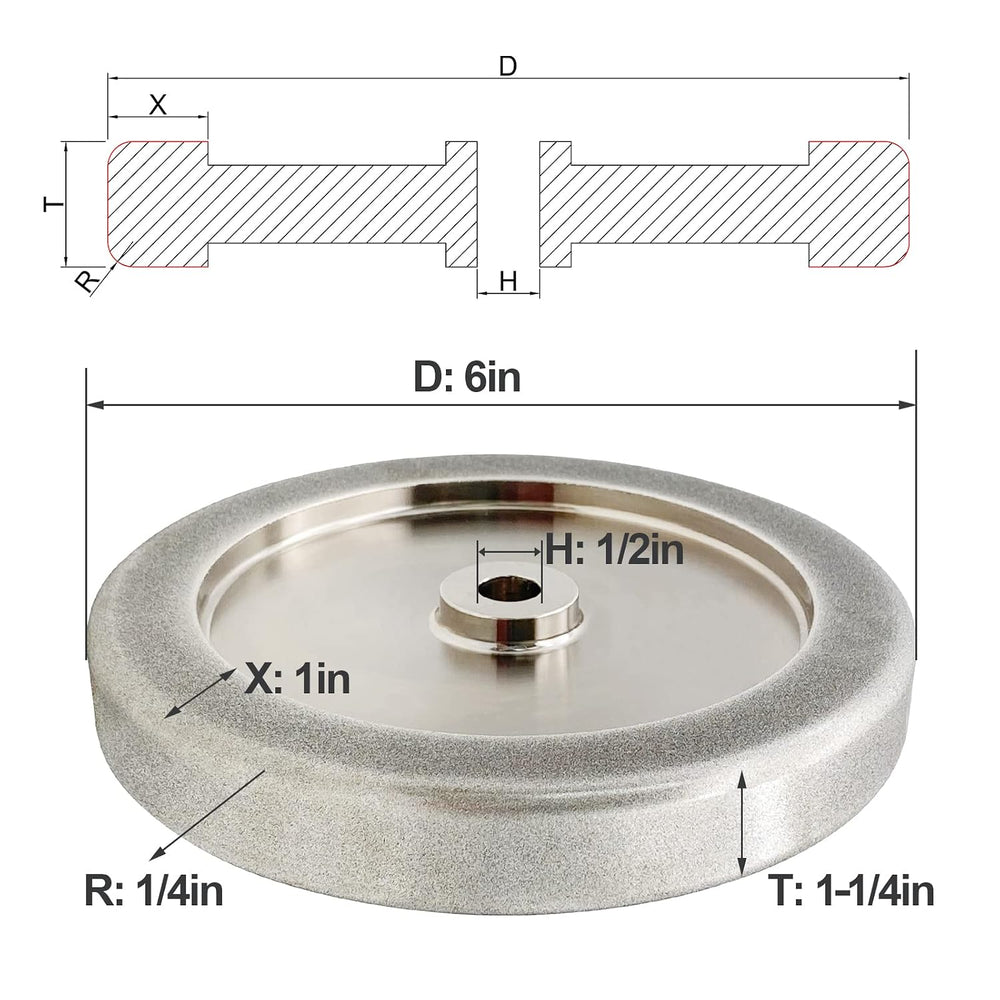 6 inch 4 in 1 CBN Grinding Wheel,180 Grit,1.25" Wide,1/2" Bore