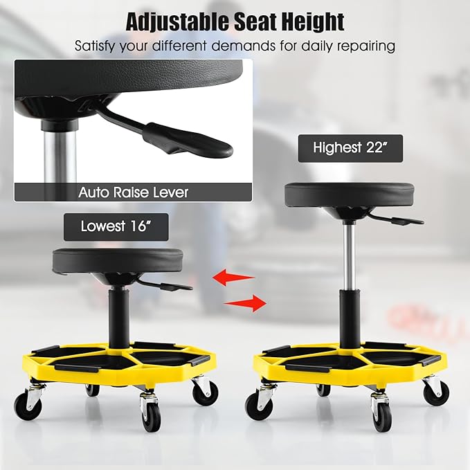 IRONMAX Rolling Mechanic Stool, Adjustable Shop Stool Creeper Seat