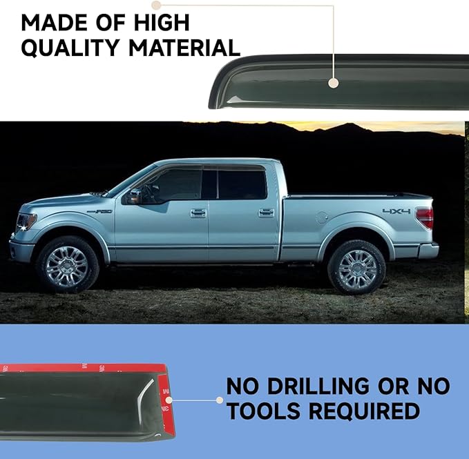 Rain Guards Window Visors Fit for 2009-2014 Ford F150 SuperCrew Cab Truck