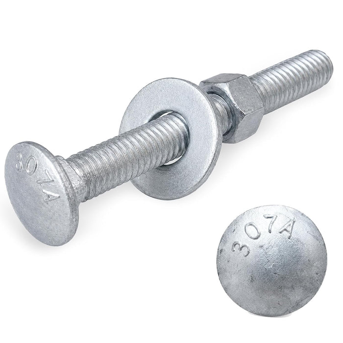 3/8" x 3-1/2" Carriage Bolt Kit 50 Pack, Grade 307A, Hot Dip Galvanized Carriage Bolt Set, Rust Resistance, Includes Hex Nuts & Flat Washers