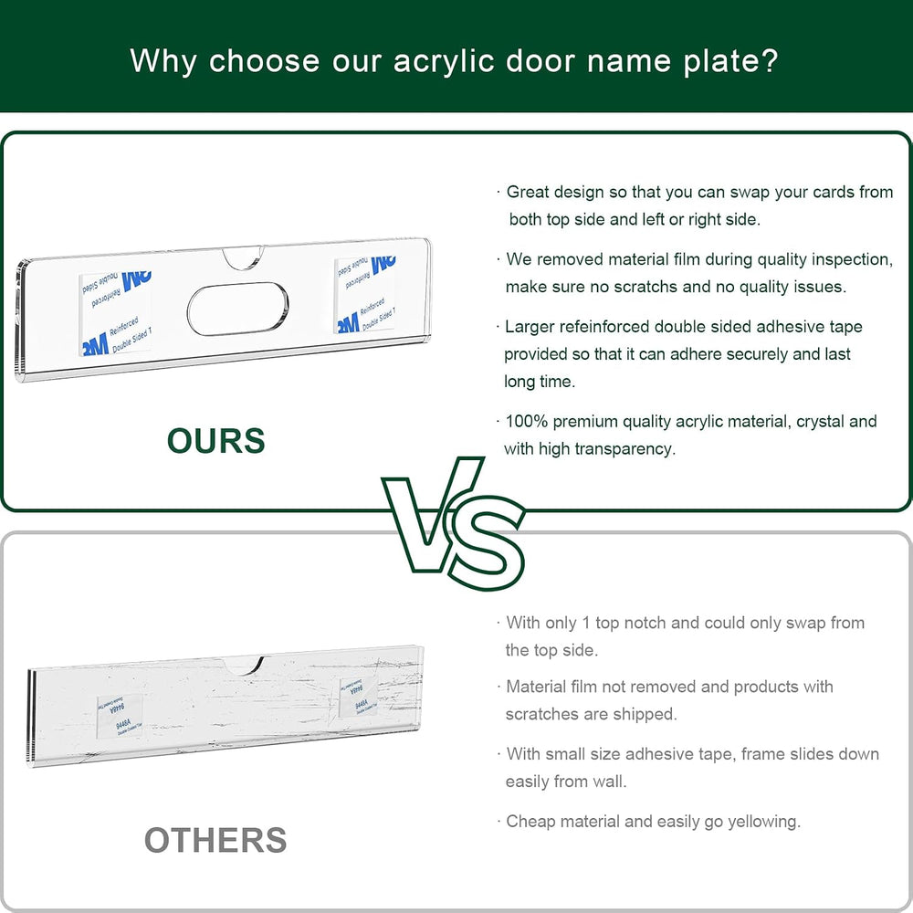 Nameplate for Doors with Adhesive Tapes - 50 Pack 2x8 Inch Clear Acrylic Offi...