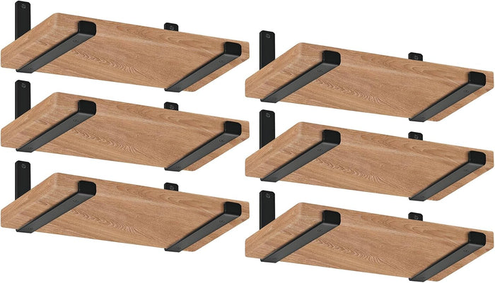 12 Pack - 11.25" L x 6" H x 1.5" W J Lip Shelf Brackets Rustic Farmhouse Iron Wall Floating Shelf Bracket Metal Shelf Bracket Industrial Shelf Supports with Screws Black