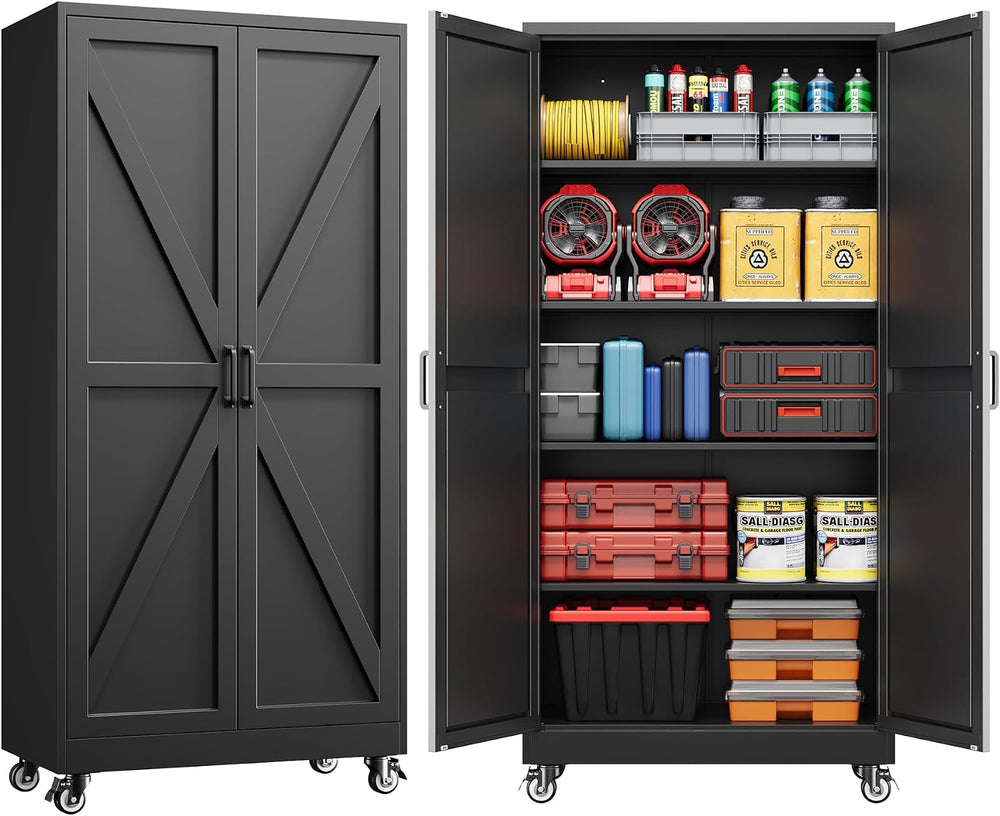 75" Tall Wheeled Garage Storage Cabinet, Rolling Metal Tool Cabinets.