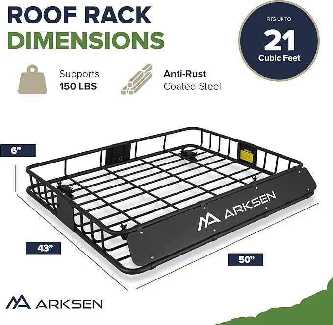 ARKSEN 43 x 50 x 6 Inch Universal Extra Wide 150LB Heavy Duty Roof Rack Cargo