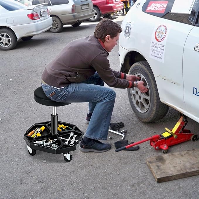 IRONMAX Rolling Mechanic Stool, Adjustable Shop Stool Creeper Seat