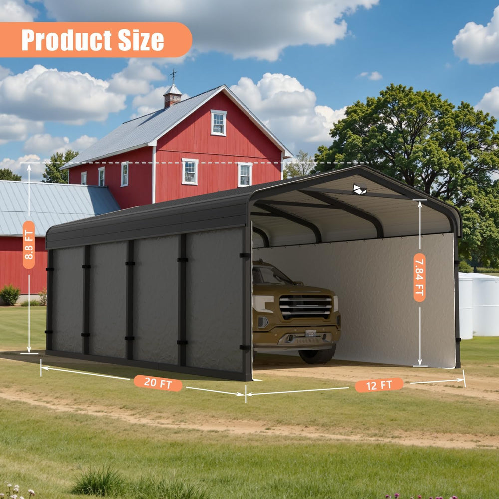 12x20 Heavy Duty Metal Carport Canopy, Drive Through Portable Garage