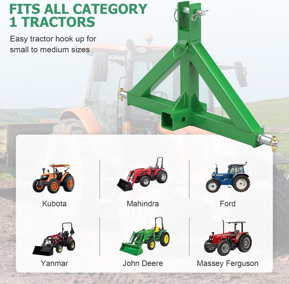 3 Point Trailer Hitch with 2" Receiver Quick Hitch for Category 1 Tractors