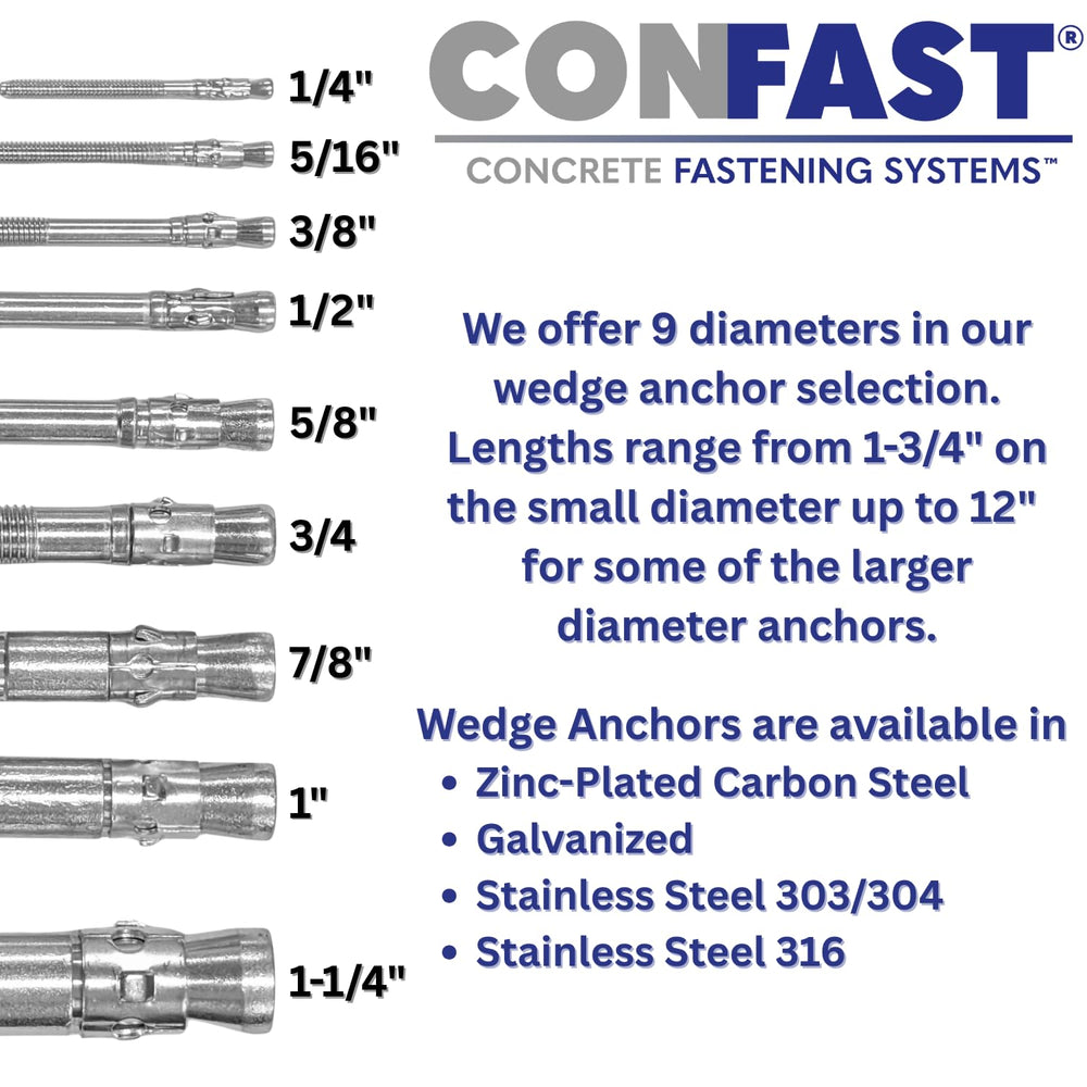 CONFAST 1/2" x 10" Wedge Anchor Zinc Plated (Box of 25)