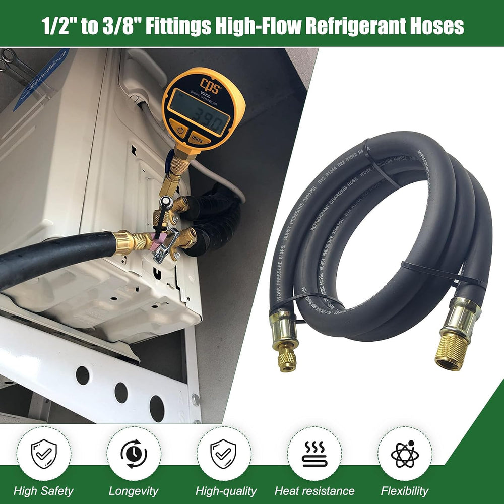 1/2" High Flow Vacuum Hose for Refrigeration, 6FT, 1/2" x 1/4"...