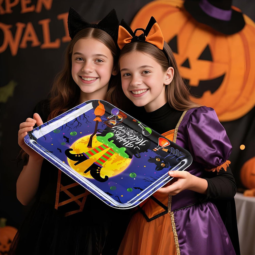 Vesici 4 Pack Halloween Serving Trays 13x10 Inch Witch Ghost Boo Party