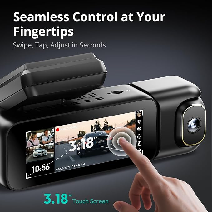 4K 3 Channel Dash Cam Front and Rear/Inside, 360°Dash Camera