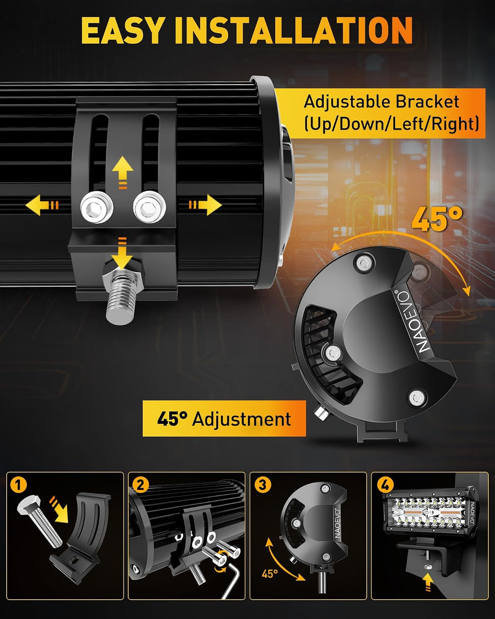 NAOEVO 7 Inch LED Light Bar, 3-Mode LED Pods/Fog Lights with 2-Lead Harness