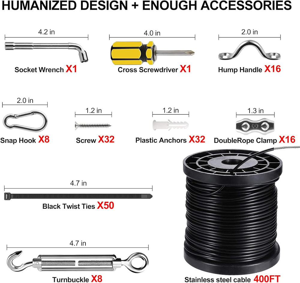 BLIKA String Light Hanging Kits, 400FT Coated Stainless Steel 304 Wire Rope, ...