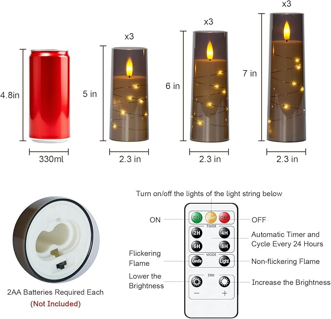 Raycare Flameless Candle with Remote Timer – 9 Flickering Acrylic Battery Ope...