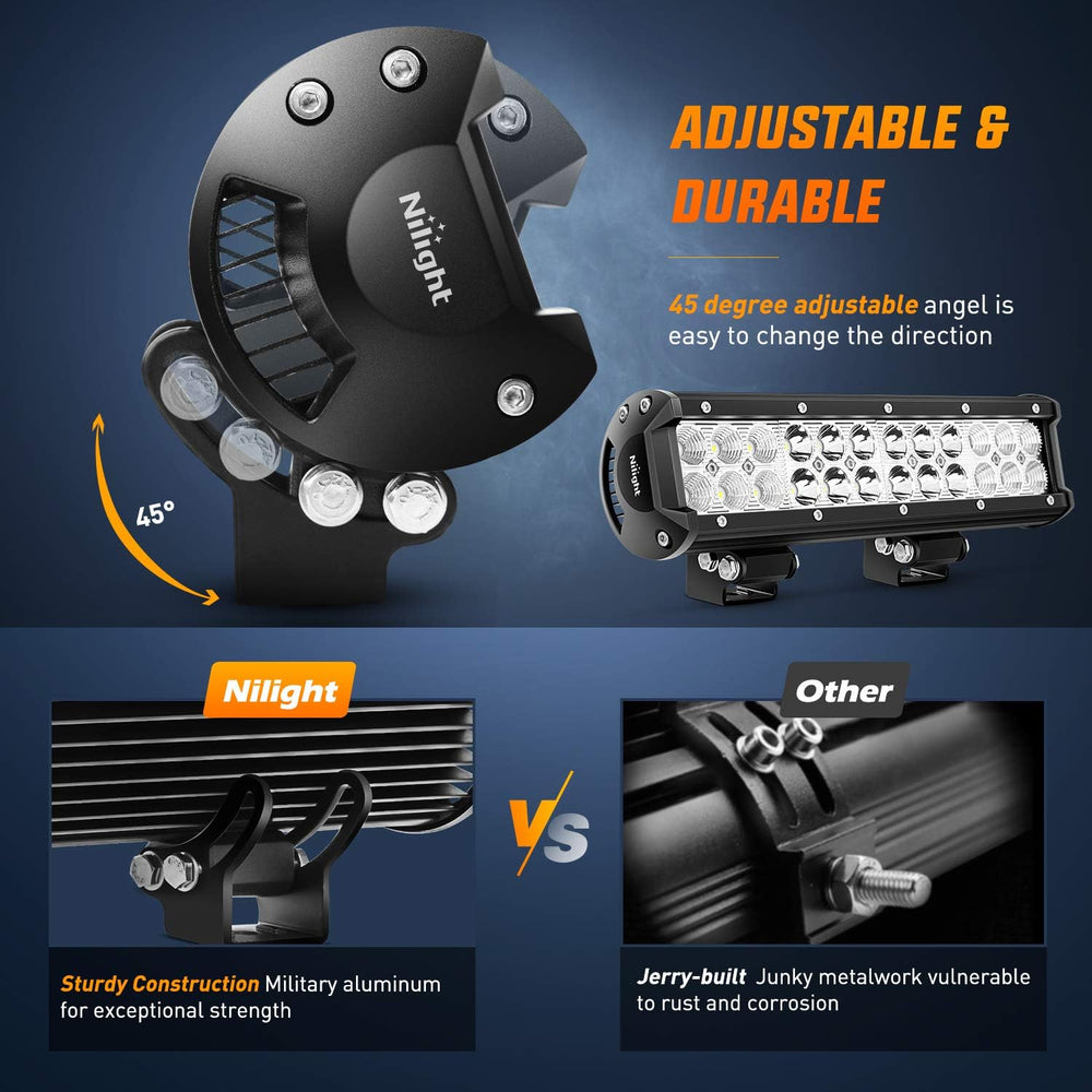 Nilight Led Light Bar 2Pcs 12Inch 72W 5040 LM Spot Flood ComboLed Off Road Li...