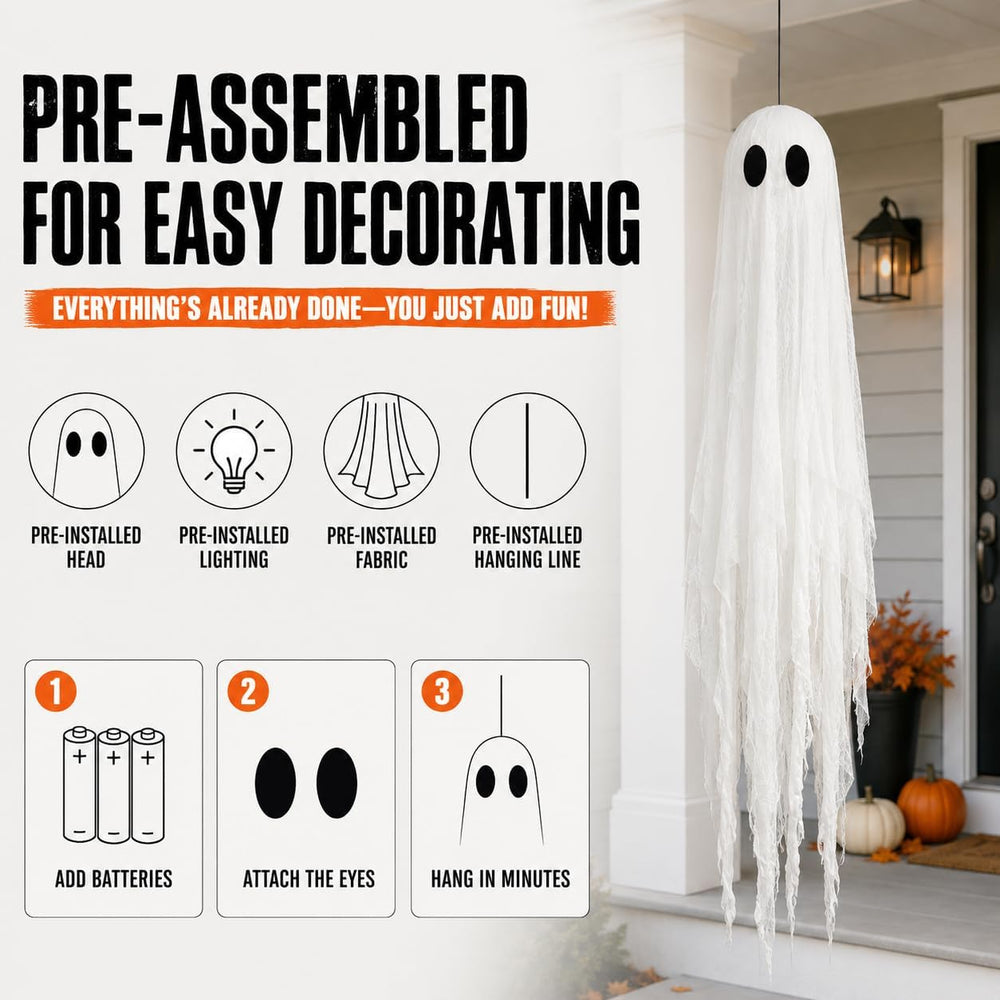 3 Packs Halloween Decorations Outdoor - Hanging Ghost Decor for Porch Yard