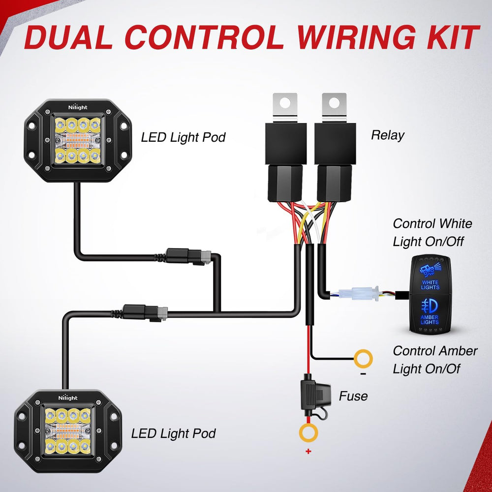 Nilight Flush Mount LED Light Pods 2PCS 42W Amber White 3 Lighting Modes Fog ...