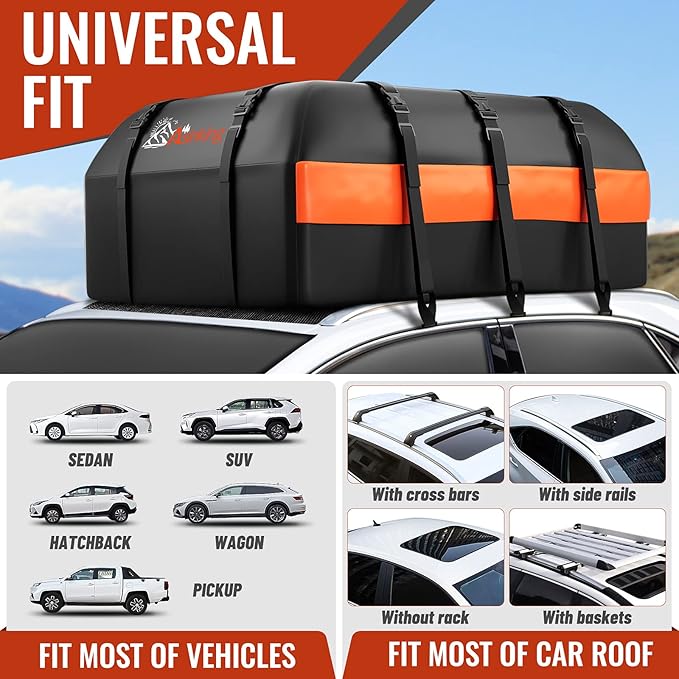 Car Rooftop Cargo Carrier Bag, 15 Cubic Feet Waterproof Heavy Duty 840D Car