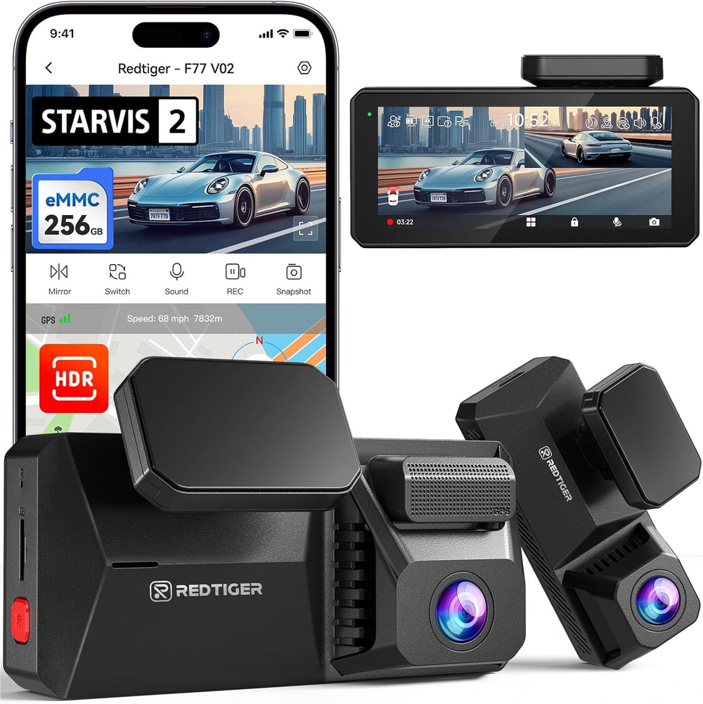 REDTIGER F77 V2 256GB eMMC Dash Cam, Dual 4K STARVIS 2 IMX678+IMX678 Sensor