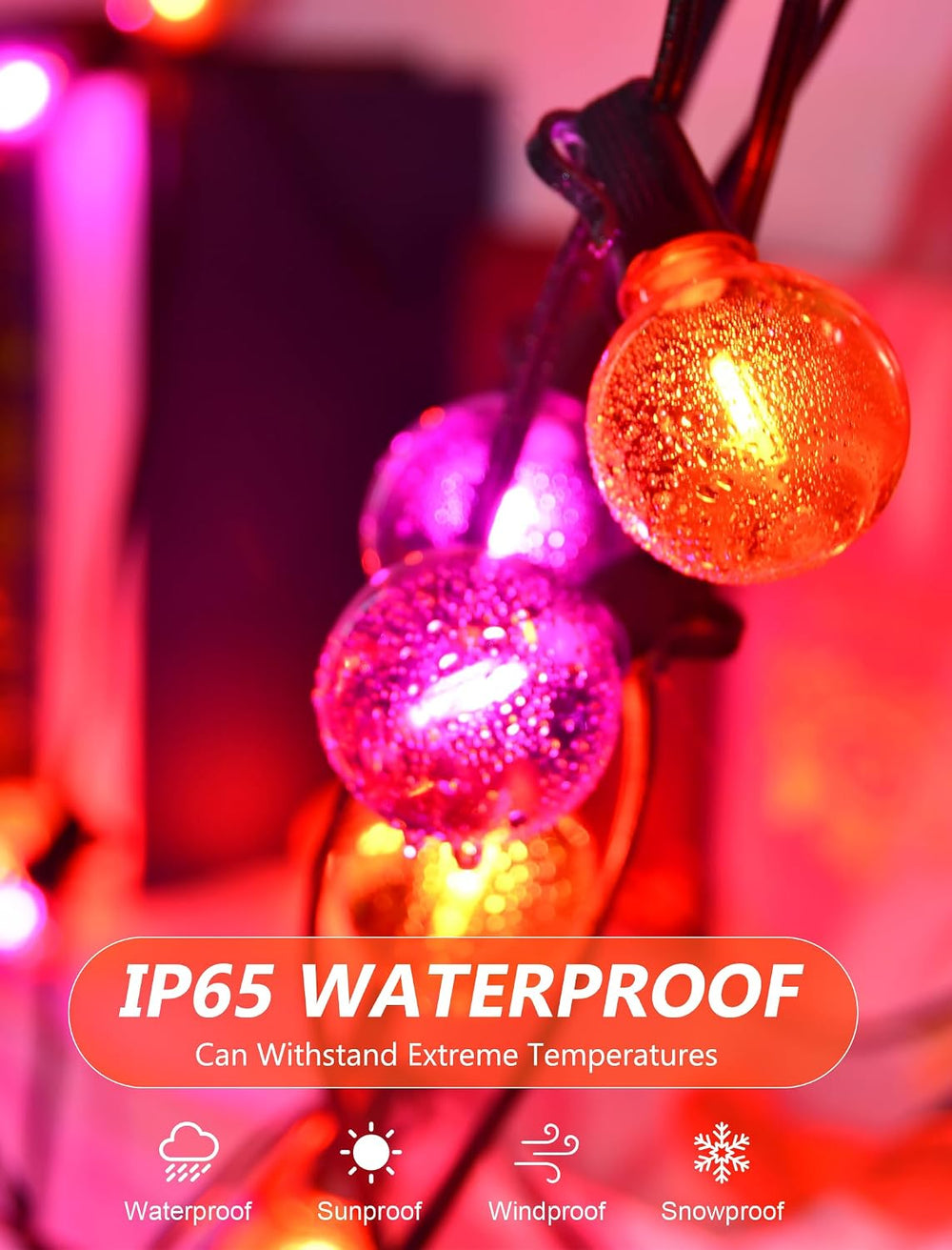 SUNSGNE 25FT G40 LED Outdoor Orange and Purple Halloween String Lights