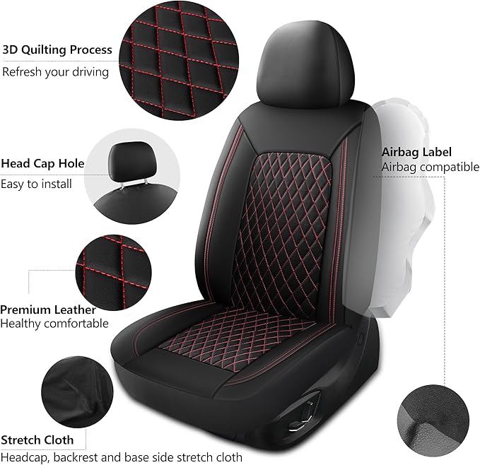 Car Seat Cover, Breathable and Waterproof Leather Seat Covers, Luxury PU (2 P...