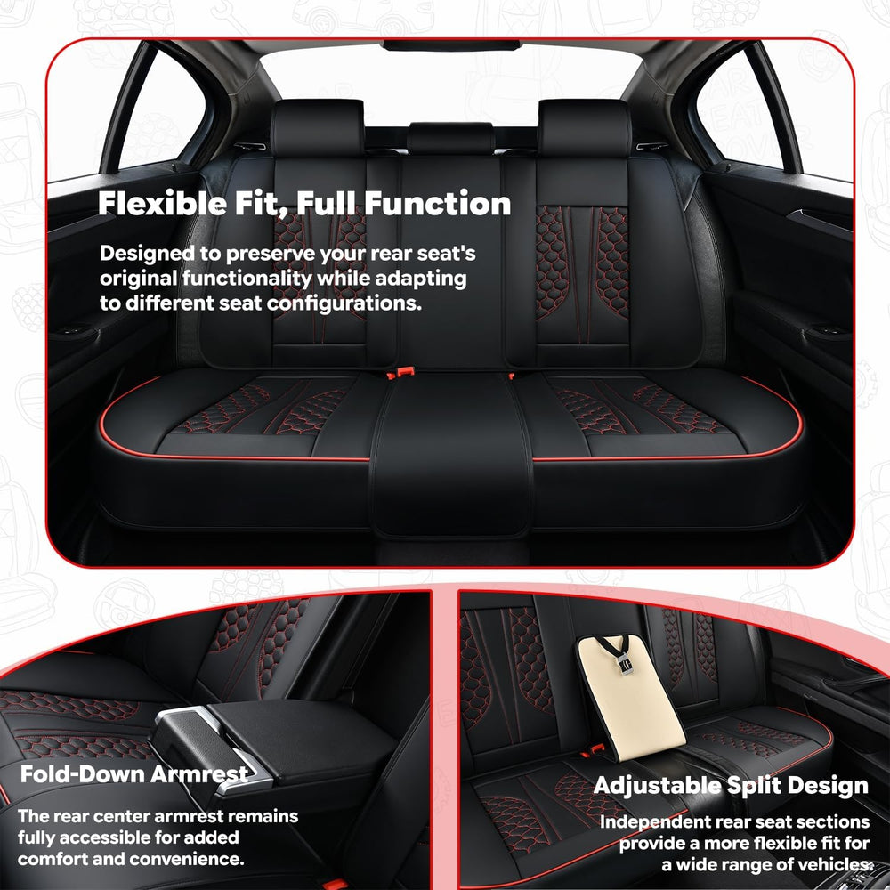 Black and Red Leather Car Seat Cover Set, with Lumbar Support