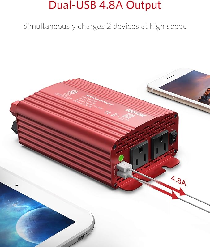 BESTEK 500W Power Inverter DC 12V to 110V AC Converter
