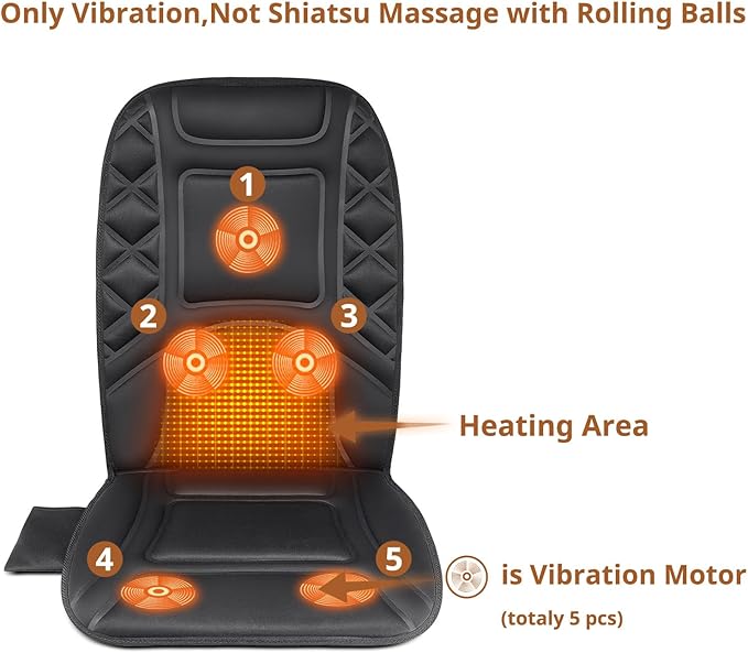Back Massager with Heat, Heated Seat Cover Cushion with 5 Vibrating Massage